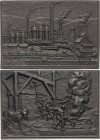 Eisengußmedaillen
 Einseitige Eisengußplakette o.J. (unsigniert) Hochofenwerk XX. Jahrhundert. Industrieanlage, davor Güterzug nach rechts. Rs. Punze...
