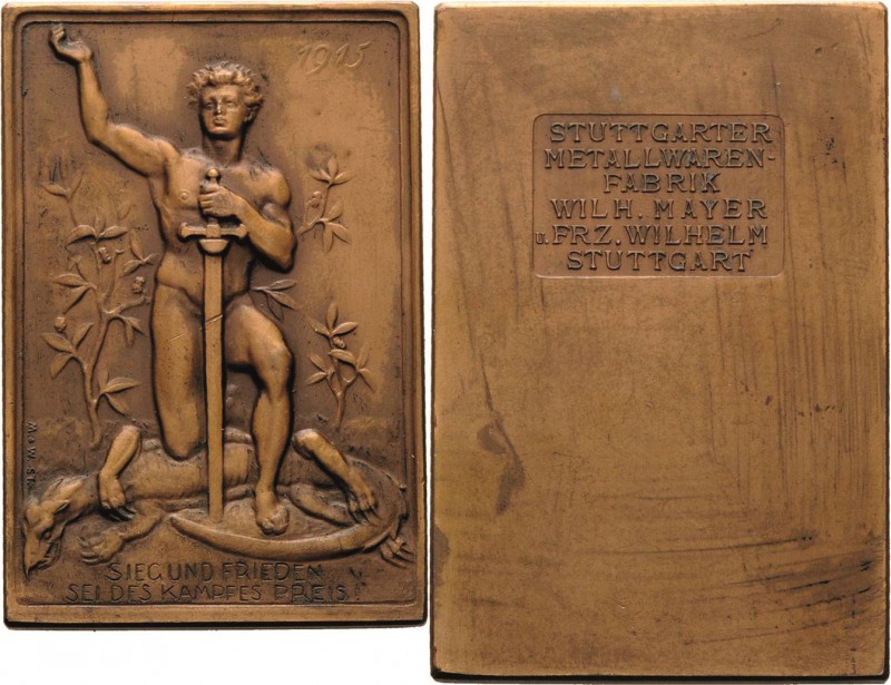Erster Weltkrieg
 Bronzeplakette 1915 (Mayer & Wilhelm) Neujahrsplakette. Hl. G...