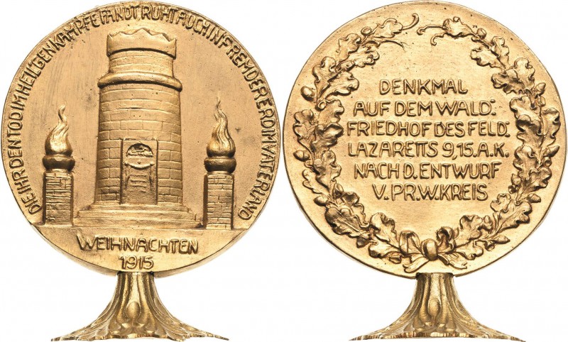Erster Weltkrieg
 Vergoldete Bronzegußmedaille 1915 (unsigniert) Weihnachten 19...