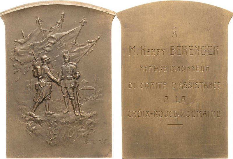 Erster Weltkrieg
 Bronzeplakette 1917 (Georges Scott) Ein französischer und ein...