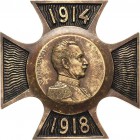 Erster Weltkrieg
 Bronzegußkreuz 1918. 1914 - 1918. Brustbild des Kaisers Wilhelm II. nach rechts. Rs. Im vertieften Kreis Schrift (unleserlich). 113...
