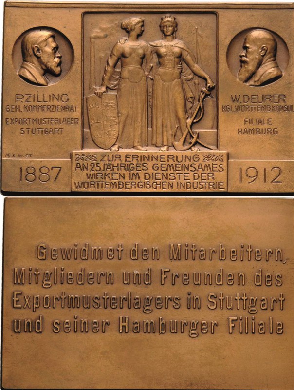 Firmen
Metallwarenfabrik Mayer & Wilhelm Einseitige Bronzeplakette 1911 (Mayer ...