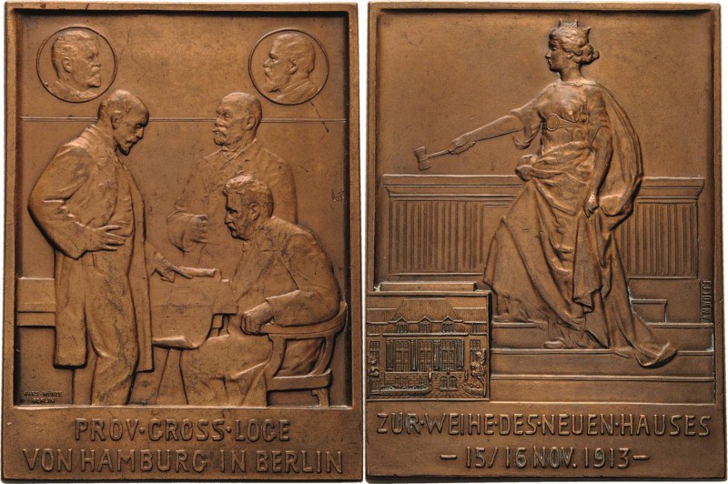 Freimaurer - Länder und Orte
Hamburg, Großloge Bronzeplakette 1913 (AWES-Münze,...