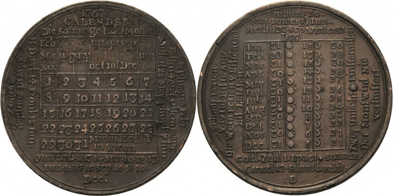 Kalendermedaillen
 Bronzemedaille 1767 (unsigniert) Kalendarium mit den Sonntag...