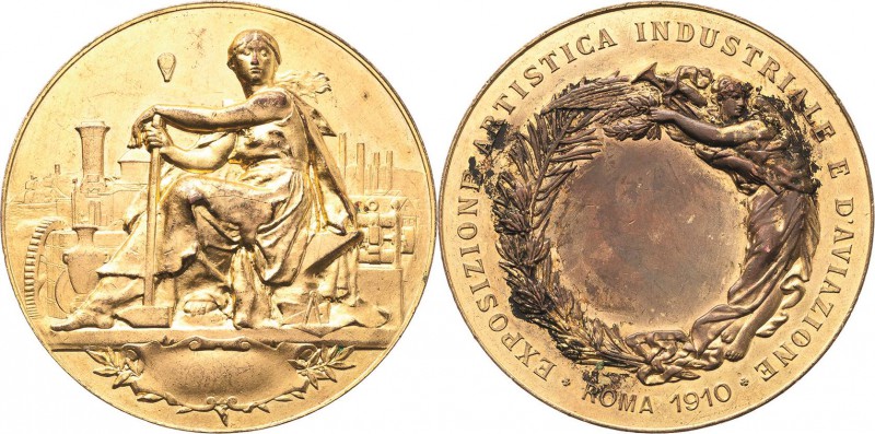 Luft- und Raumfahrt
 Vergoldete Bronzemedaille 1910 (unsigniert) Prämienmedaill...
