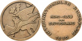 Luft- und Raumfahrt
 Bronzegußmedaille 1930 (unsigniert) 2. Internationaler Europa-Rundflug. Landkarte von Europa, darauf eingezeichnet die Flugroute...
