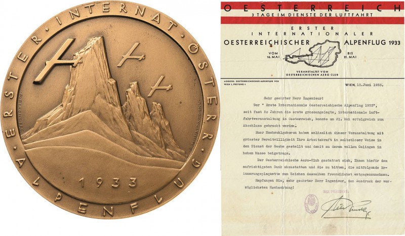 Luft- und Raumfahrt
 Einseitige Bronzeplakette 1933 (A.H. Waldner/R. Placht) 1....
