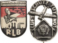 Luft- und Raumfahrt
 Metallabzeichen o.J. Reichsluftschutzbund - Luftschutz tut Not und schildförmiges Abzeichen 2 Stück. Vorzüglich