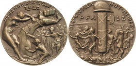 Medailleur Goetz, Karl 1875 - 1950
 Bronzegußmedaille 1920. Der Gesslerhut in der Pfalz. Großer, zur Faust geballter Arm mit daran gefesselter nackte...