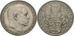 Medailleur Goetz, Karl 1875 - 1950
 Silbermedaille 1927. 80. Geburtstag des Reichspräsidenten Paul von Hindenburg. Kopf nach rechts / Adlerschild übe...