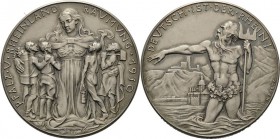 Medailleur Goetz, Karl 1875 - 1950
 Silbermedaille 1930. Rheinlandräumung. Germania mit Arbeitern / Rhein vor Burgen. Randpunze: BAYER.HAUPTMÜNZAMT.S...