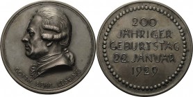 Medailleur Hörnlein, Friedrich Wilhelm 1873 - 1945
 Silbermedaille 1929. 200. Geburtstag von Gotthold Ephraim Lessing. Brustbild nach links / 5 Zeile...