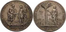 Medailleur Wermuth, Christian 1661 - 1739
 Silbermedaille o.J Freundschaftsmedaille. David und Jonathan in antiker Kleidung reichen sich die Hand / P...