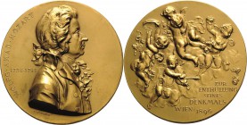 Musik - Personen
Mozart, Wolfgang Amadeus 1756-1791 Vergoldete Bronzemedaille 1896 (Anton Scharff) Auf die Enthüllung des Mozart-Denkmals in Wien. Br...