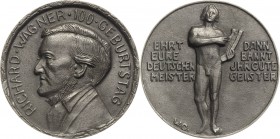 Musik - Personen
Wagner, Richard 1813-1883 Bronzegußmedaille o.J. (1913) (W. G.) 100. Geburtstag. Brustbild nach rechts / Unbekleideter Jüngling, ein...