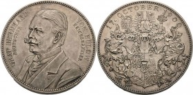 Personenmedaillen
Bülow, Bernhard von 1849-1929 Silbermedaille 1900 (Lauer) Auf seine Berufung zum Reichskanzler. Brustbild nach links / Dreifach beh...