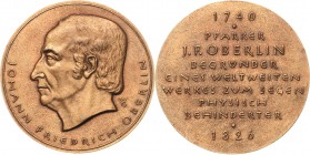 Personenmedaillen
Oberlin, Johann Friedrich 1740-1826 Bronzegußmedaille o.J. (1990) (W. Günzel) 250. Geburtstag des Elsässer Pfarrers und Sozialrefor...