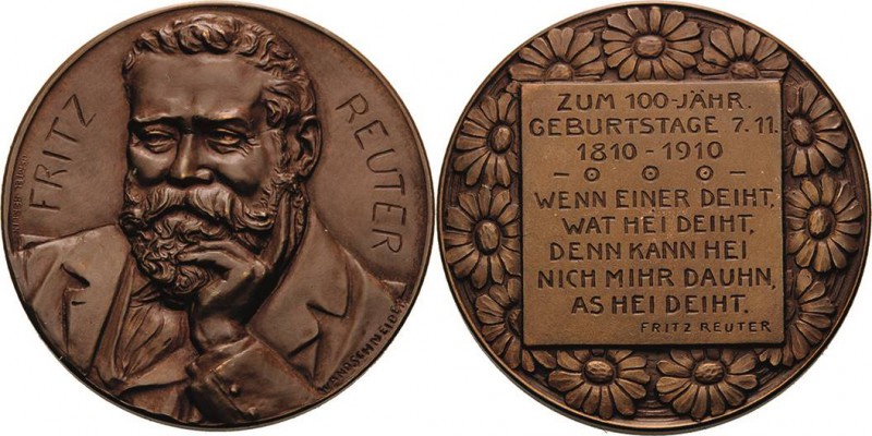 Personenmedaillen
Reuter, Fritz 1810-1874 Bronzemedaille 1910 (W. Wandschneider...
