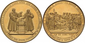 Reformation-Ereignisse und Jubiläen
 Vergoldete Bronzemedaille 1830 (G. Loos/C. Pfeuffer) 300 Jahre Augsburger Konfession. Luther und Melanchthon ste...