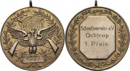 Schützenmedaillen - Deutschland
Ochtrup (NRW) Silbermedaille 1927 (unsigniert) 1. Preis Schießverein e.V. Vor einer Schießscheibe gekrönter Adler zwi...