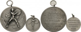 Schützenmedaillen - Deutschland
Stuttgart Silbermedaille 1924 (Mayer & Wilhelm) 20 Jahre Neue Schützengesellschaft Stuttgart e.V. Jüngling mit Schütz...