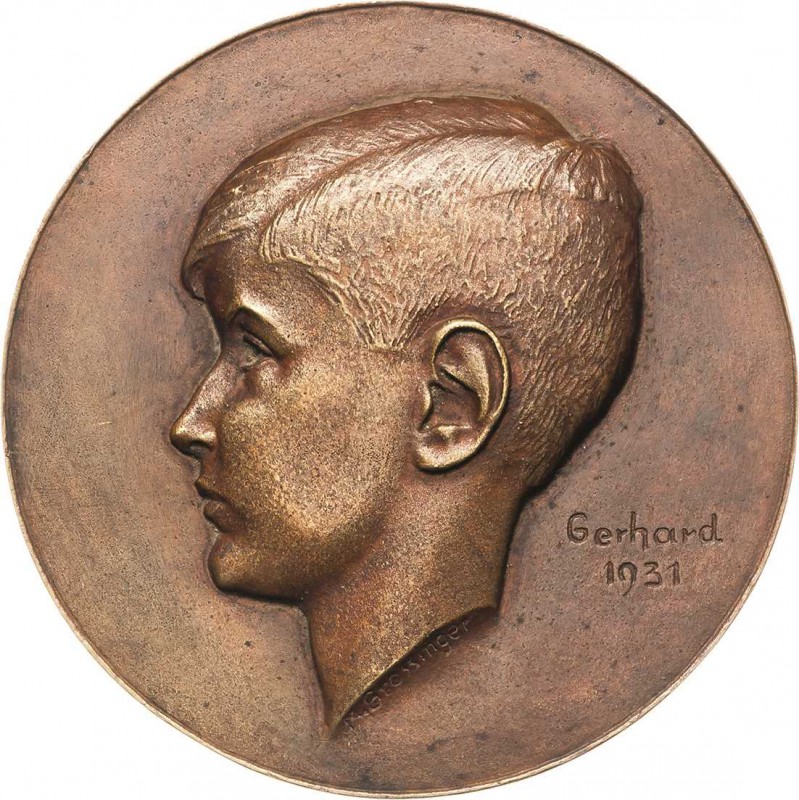 Grossinger, M Einseitige Bronzegußmedaille 1931 (Noack, Berlin) Gerhard. Kopf ei...
