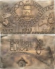 Güttler, Peter Götz *1939 Weißmetallgußplakette 2013. 200 Jahre Völkerschlacht bei Leipzig. Völkerschlachtdenkmal zwischen Napoleonkopf und Friedensta...