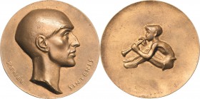 Henke, Johannes 1924-2008 Bronzegußmedaille o.J. (1978). Renée Sintenis. Kopf nach rechts / Sitzendes Kind nach links, Flöte spielend. Randpunze: W. F...