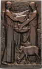 Renard, Marcel Einseitige Bronzeplakette o.J. 2 Frauen mit Obstschale, zu Füßen Schaf. 69,4 x 42 mm, 100,46 g Attraktives Exemplar. Vorzüglich