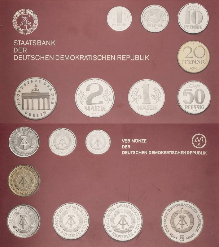 Kursmünzensätze in Polierter Platte
 1, 5, 10, 20 und 50 Pfennig, 1, 2 und 5 Ma...