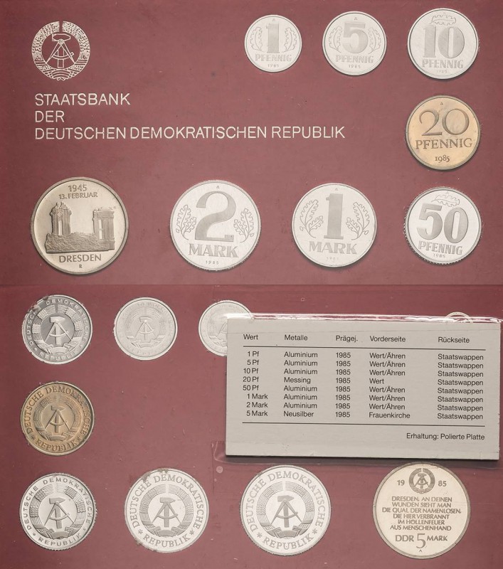 Kursmünzensätze in Polierter Platte
 1, 5, 10, 20 und 50 Pfennig, 1, 2 und 5 Ma...