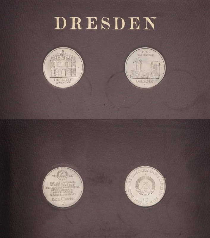 Thematische Sätze
1985 - 40. Jahrestag der Zerstörung Dresdens 5 Mark 1985 Zwin...