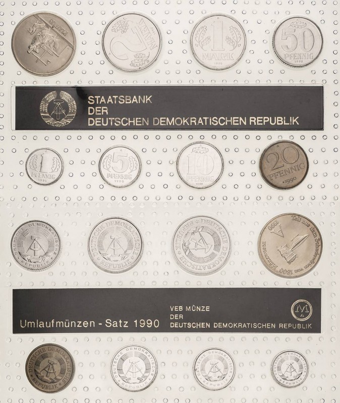 Minisätze
 1, 5, 10, 20 und 50 Pfennig, 1 und 2 Mark 1990. Mit Medaille 'Plutus...