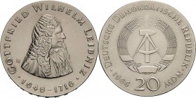 Gedenkmünzen
 20 MDN 1966. Leibniz Jaeger 1518 Kl. Schrötlingsfehler, vorzüglich-prägefrisch