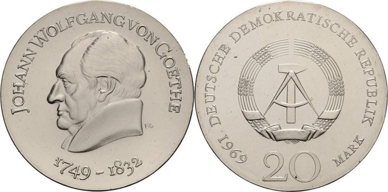 Gedenkmünzen
 20 Mark 1969. Goethe Jaeger 1525 Leicht berieben, vorzüglich-Stem...