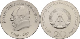 Gedenkmünzen
 20 Mark 1969. Goethe Jaeger 1525 Leicht berieben, vorzüglich-Stempelglanz