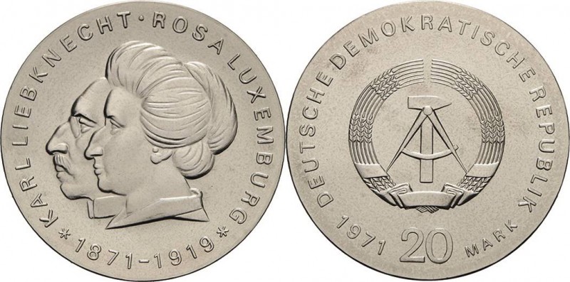 Gedenkmünzen
 20 Mark 1971. Liebknecht/Luxemburg Jaeger 1533 Kl. Flecke, vorzüg...
