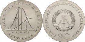 Gedenkmünzen
 20 Mark 1977. Gauss Jaeger 1563 Mattiert, vorzüglich-prägefrisch