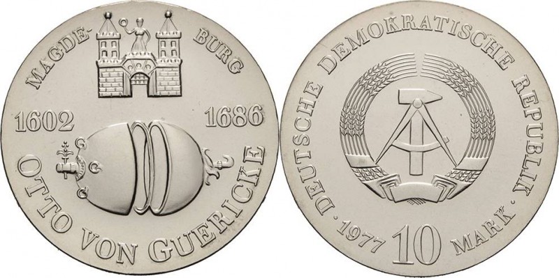 Gedenkmünzen
 10 Mark 1977. Guericke Jaeger 1565 Fast Stempelglanz