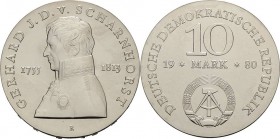 Gedenkmünzen
 10 Mark 1980. Scharnhorst Jaeger 1577 Fast Stempelglanz