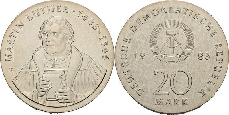 Gedenkmünzen
 20 Mark 1983. Luther Jaeger 1591 Zaponiert, vorzüglich-Stempelgla...