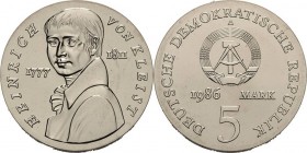 Gedenkmünzen
 5 Mark 1986. Kleist Jaeger 1611 Fast Stempelglanz