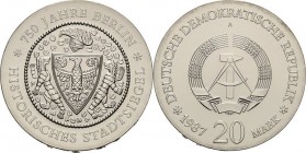 Gedenkmünzen
 20 Mark 1987. Stadtsiegel Jaeger 1617 Kl. Schrötlingsfehler, fast Stempelglanz