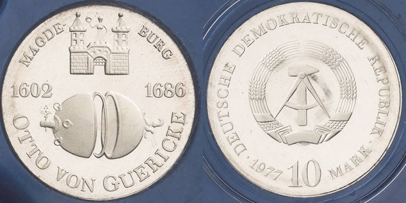Gedenkmünzen Polierte Platte
 10 Mark 1977. Guericke. Im verplombten Originalet...