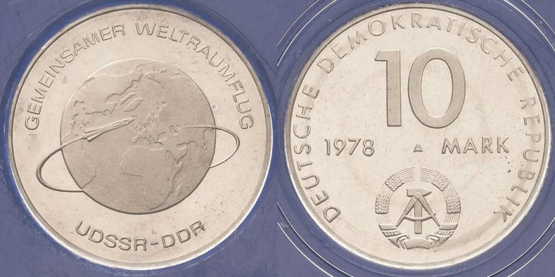 Gedenkmünzen Polierte Platte
 10 Mark 1978. Weltraumflug. Im verplombten Origin...