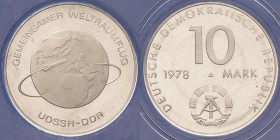 Gedenkmünzen Polierte Platte
 10 Mark 1978. Weltraumflug. Im verplombten Originaletui Jaeger 1568 Selten. Polierte Platte