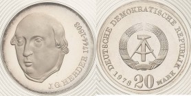 Gedenkmünzen Polierte Platte
 20 Mark 1978. Herder. Im verplombten Originaletui Jaeger 1570 Polierte Platte