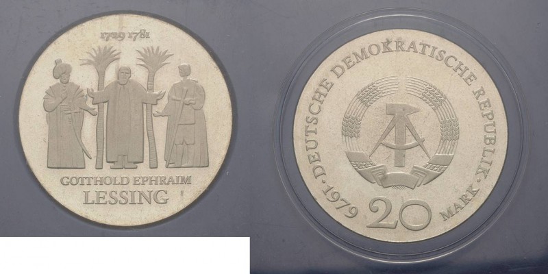 Gedenkmünzen Polierte Platte
 20 Mark 1979. Lessing. Im verplombten Originaletu...
