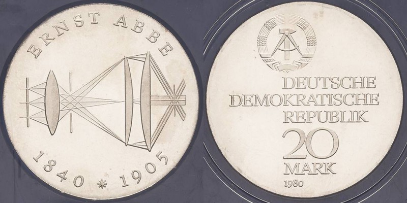 Gedenkmünzen Polierte Platte
 20 Mark 1980. Abbe. Im verplombten Originaletui J...