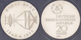 Gedenkmünzen Polierte Platte
 20 Mark 1980. Abbe. Im verplombten Originaletui Jaeger 1575 Polierte Platte